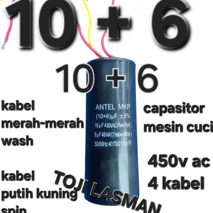 ( 10 + 6 )  CUCI   CAPASITOR KAPASITOR STARTING ELKO ELCO MESIN CUCI WASH SPIN 10UF+6UF 10 6 UF MIKR
