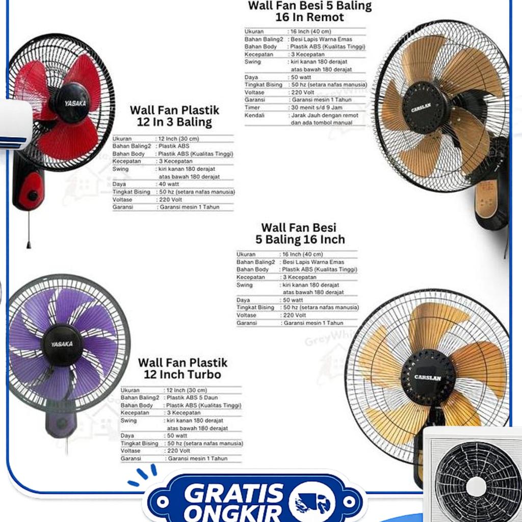 Kipas Dinding Besi Remot 16 Inch Jumbo Kipas Timer Dinding Kipas Besi 5 Baling Bergaransi