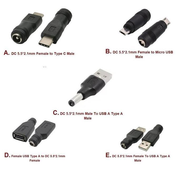 ADAPTER DC JACK SOCKET SOKET DC 5.5X2.1MM FEMALE TO MICRO USB / TYPE C / USB A FEMALE / USB A MALE J