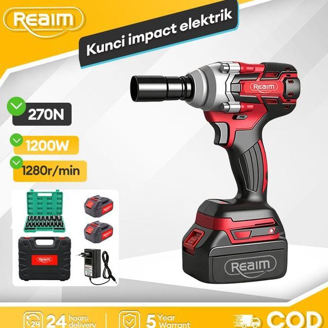 EPTEMU REAIM Impact Wrench Cordless Kunci Impact Listrik Kunci Shock Elektrik Mesin Kunci Baut Mobil