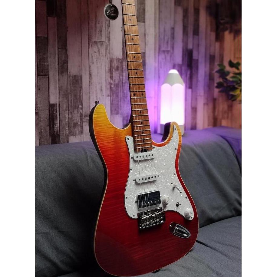 Ready SQOE SEIB900 HSS ROASTED MAPLE SERIES IN TEQUILA SUNRISE GUITAR Non Cod