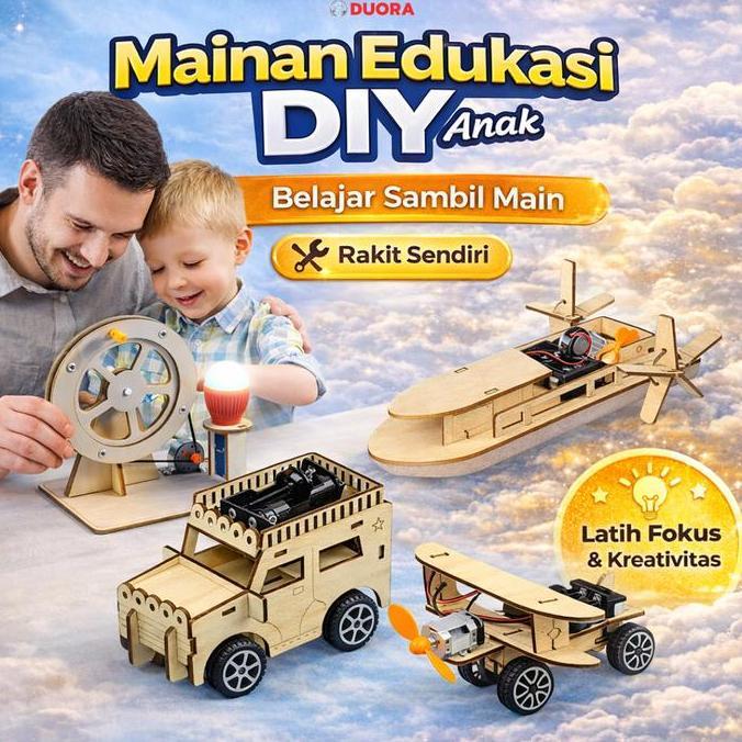[DUORA] Mainan Edukasi STEM DIY Puzzle Kayu Rakitan untuk Anak Wood Jeep Propplane Racecar Hovercraf