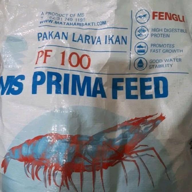 Per Sak 10Kg Pf 100 Prima Feed Fengli-1 Pakan Larva Ikan Udang Pelet Tenggelam 0.4Mm-0.7Mm Protein 4
