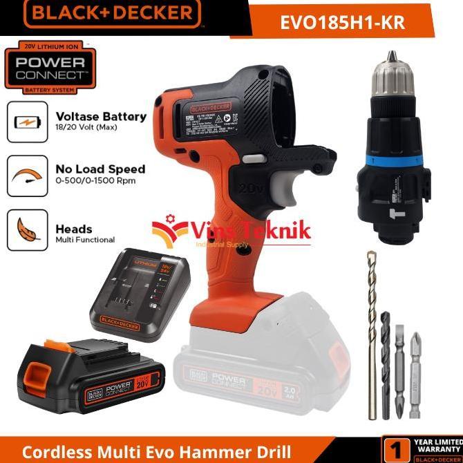 Sale Black+Decker Evo185H1 Cordless Multi Evo Hammer Drill 20V 13Mm Black & Decker Evo185