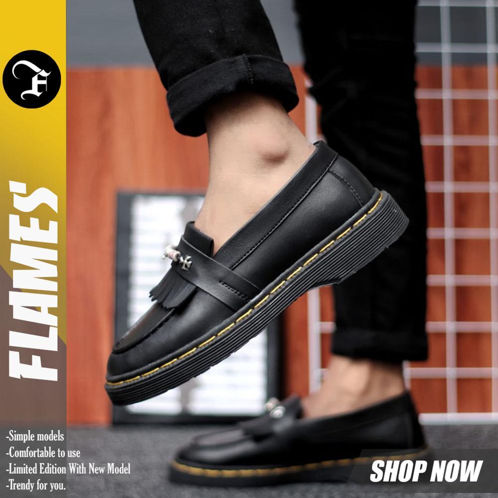 Bsi Flames Akesi - Sepatu Loafers Docmart Pria Casual Formal Pantofel Kerja Pria Hitam