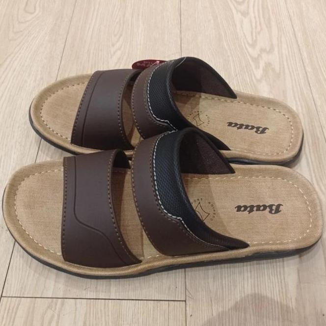 Bata Sandal Bata Salvador Kulit Pria Dewasa Model Slop Keren Sandal Cowok Kekinian Kasual untuk Gaya