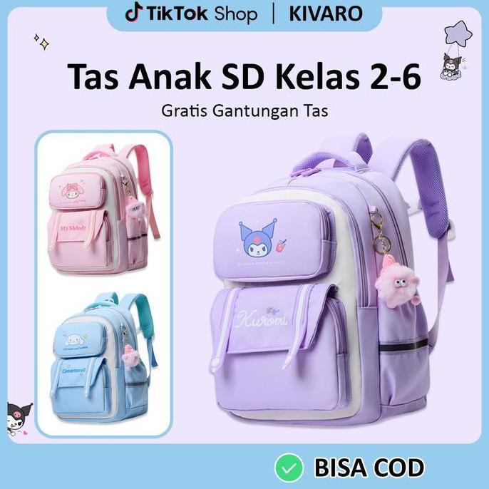 HOT DEAL - Tas Anak SD Perempuan Kelas 2-6 Motif Kuromi Gratis Gantungan Lucu Ukuran Besar Umur 7-12