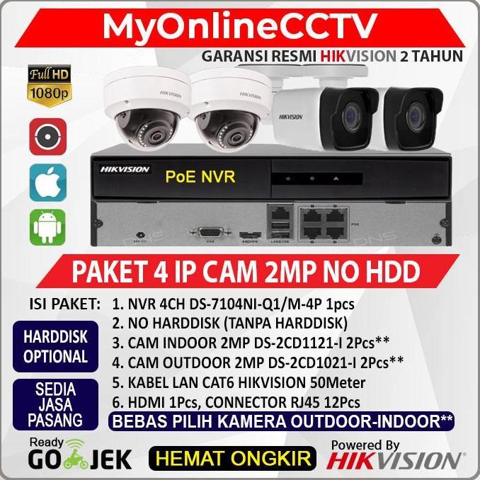 Paket 4 IP Camera CCTV Original Hikvision 2MP Siap Pasang NO HDD Kamera CCTV