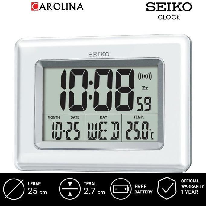 Promo Jam Dinding SEIKO QHL058W Digital Alarm White Plastic Case LCD Dial Thermometer Bedside / Desk