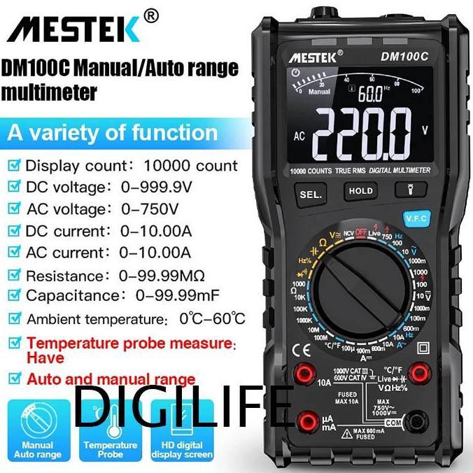 HARGA PABRIK - Multimeter Mestek DM100C TRMS AC DC Manual Auto Range NCV Multitester