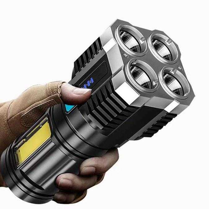 Raizo- Lampu Senter Led 4 Mata-Senter Led Chargeable-Senter Cas Led