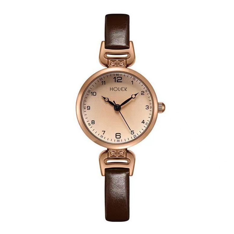 HOLEK 5266 Jam Tangan Wanita Temperamen Dial Kecil Sabuk Coklat Jam Tangan Wanita Kuarsa Digital