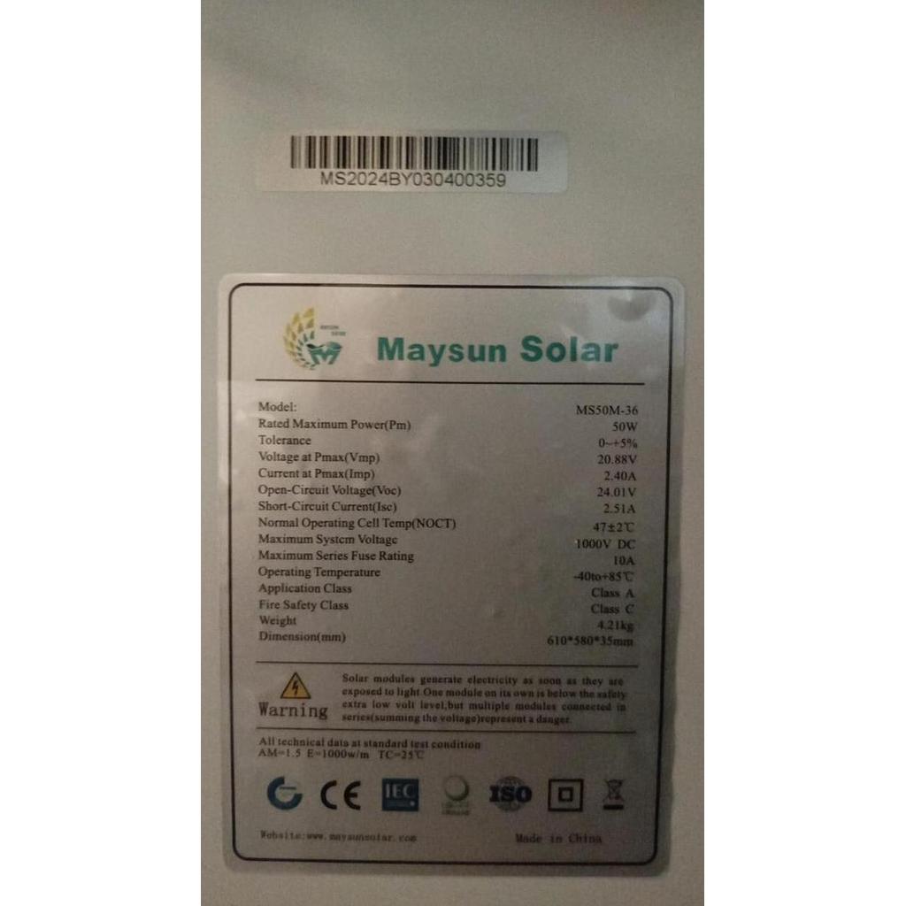 Solar Panel Mono Shingled 50WP Maysun Solar PV Solarcell