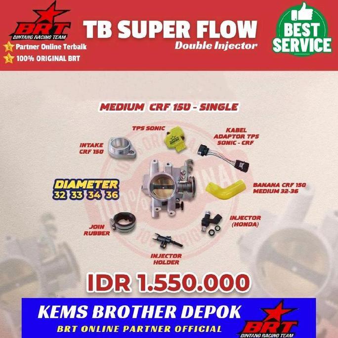 MARTEKNO TB BRT THROTTLE BODY CRF BRT ORIGINAL 100% SUPERFLOW DOUBLE INJECTOR MOTOR