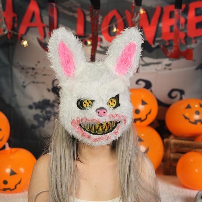 Topeng Kelinci Seram Topeng Bulu Scary Rabbit Topeng Kelinci Berdarah Topeng Cosplay Halloween