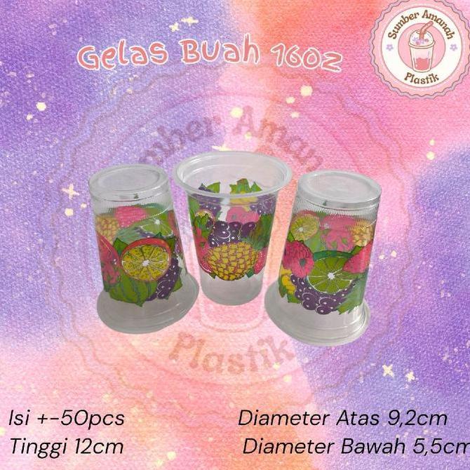 Gelas Buah Gelas Plastik Motif Buah Cup Juice Buah Plastik Gelas Printing buah 16 Oz isi 50 buah kap