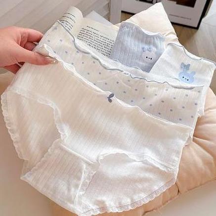 TWOVAN PEACHIE | CD2147 Celana Dalam Biru Wanita Rabbit Lucu Fashion Pastel Cewek CD Motif Korean Je