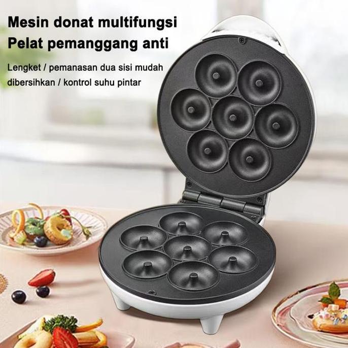 MIDEOFU Mesin Donat Listrik 7 Lubang Portable 750 watt- Alat Pembuat Donat Mini Cetakan Kue Bulat 22