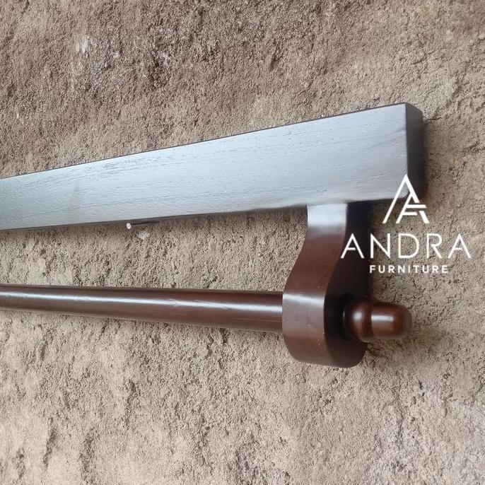 gantungan kain minimalis tanpa ukiran nempel dinding jati, gawangan