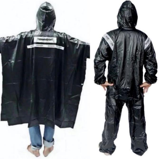 Jas Hujan Original Mammoth Ponco Lengan dan Stelan Jaket Celana Ninja Black Jumbo Tebal Mantel Model