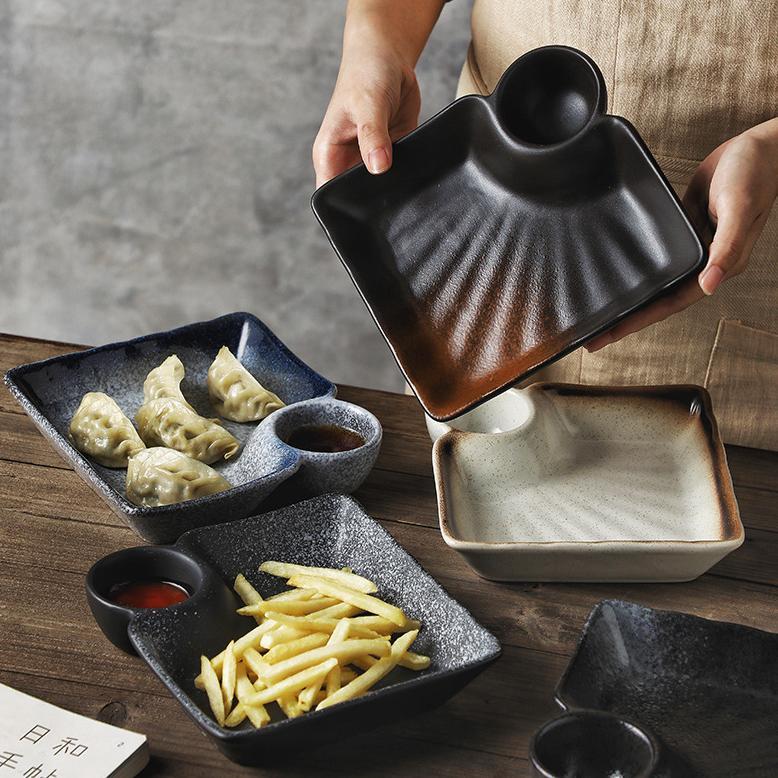 Piring Keramik Kotak Dengan Sekat Tempat Saos Elegant galaxy series Mewah / Piring Saji Keramik Seka