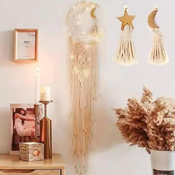 Macrame dream catcher - Hiasan dinding aesthetic - Dekorasi kamar  - Pajangan ruang tamu Besi