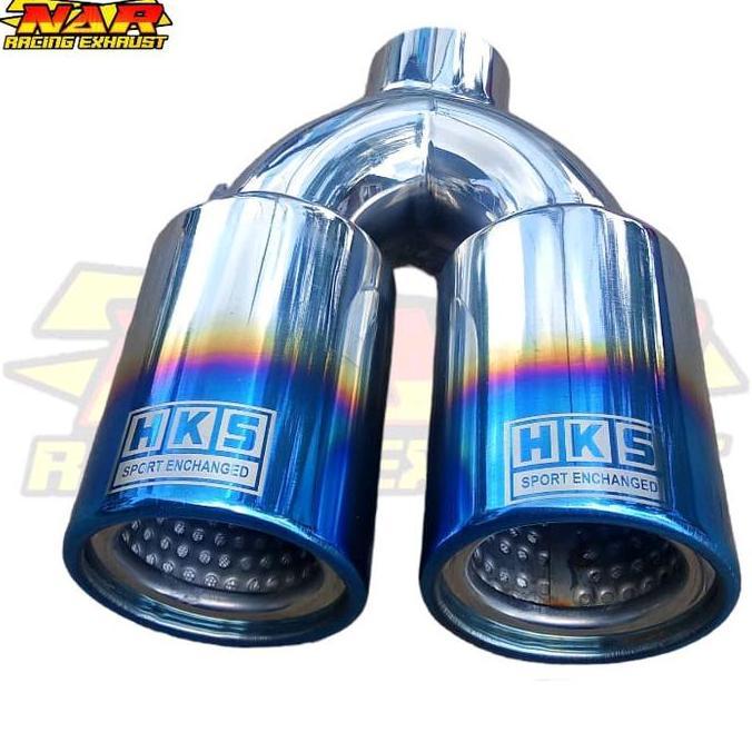 KNALPOT HKS CABANG 2 STAINLESS TIPE BAS GAHAR UNIVERSAL MUFFLER ORIGINAL DAN TERPERCAYA