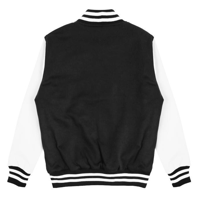 Scaythit - Jaket Varsity Polos Hitam Putih Unisex ( Pria - Wanita ) Remaja Dewasa TM