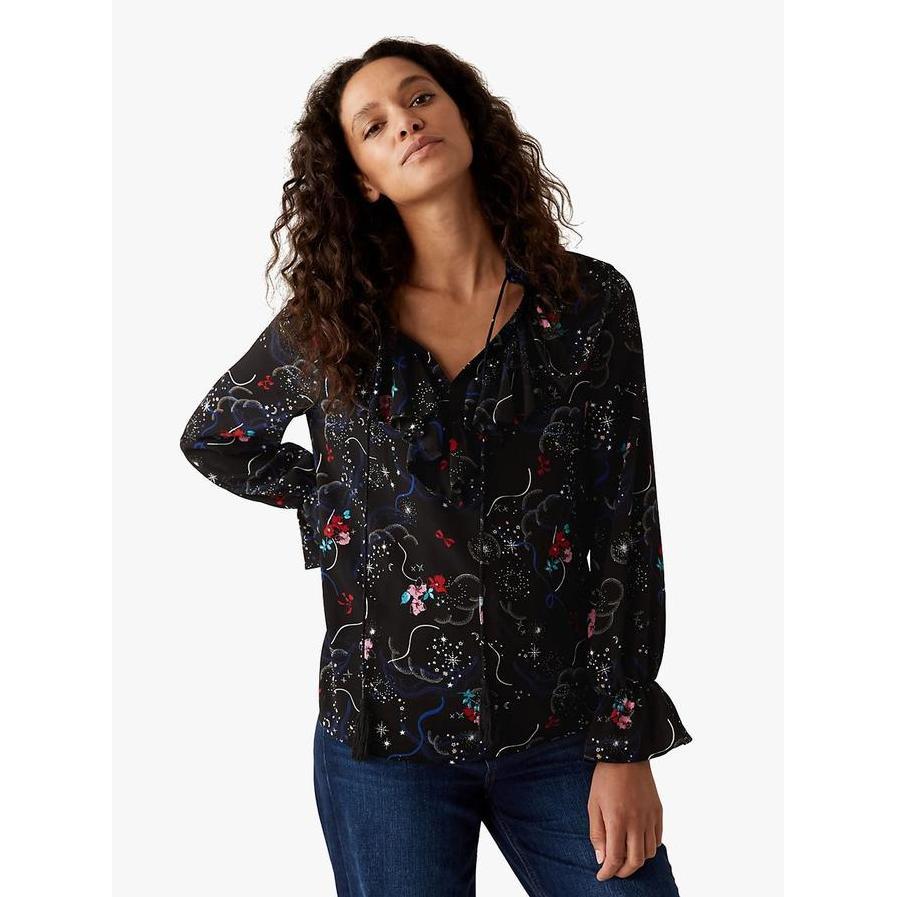 M&S - Blouse Wanita - Floral V-Neck Ruffle Blouse WS