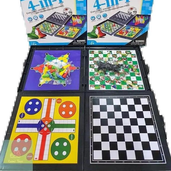 Mainan Board Game Ular Tangga Magnet Magnetic 4 In 1 Catur Ludo Halma