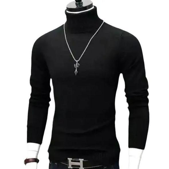 Turtleneck premium pria lengan panjang korean style Kaos leher tinggi rajut  Sweater Knitwear tebal 