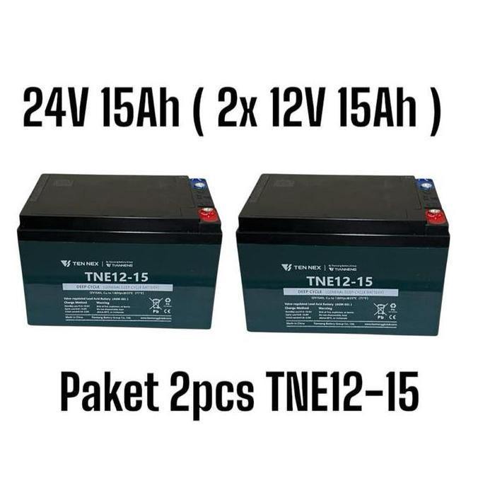 TEN NEX Aki SELIS Tianneng Paket 2pcs 12V 15Ah TNE12-15 Baterai Sepeda Listrik 2x 12 Volt 15 Amper (
