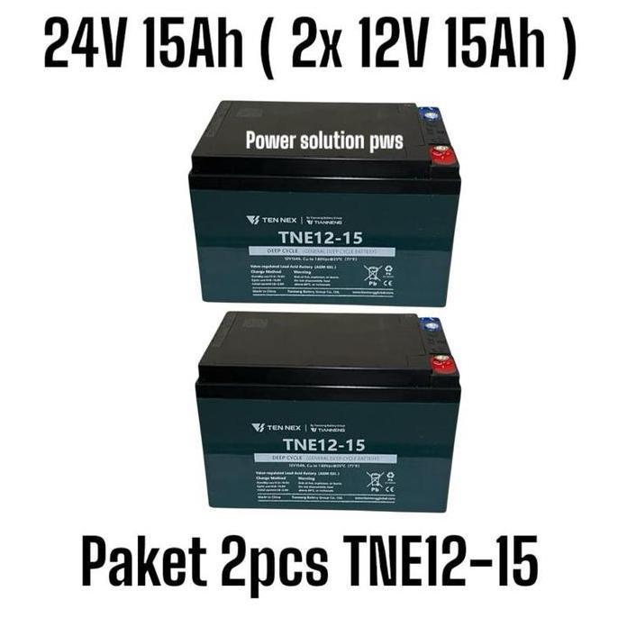 TEN NEX Aki SELIS Tianneng Paket 2pcs 12V 15Ah TNE12-15 Baterai Sepeda Listrik 2x 12 Volt 15 Amper (