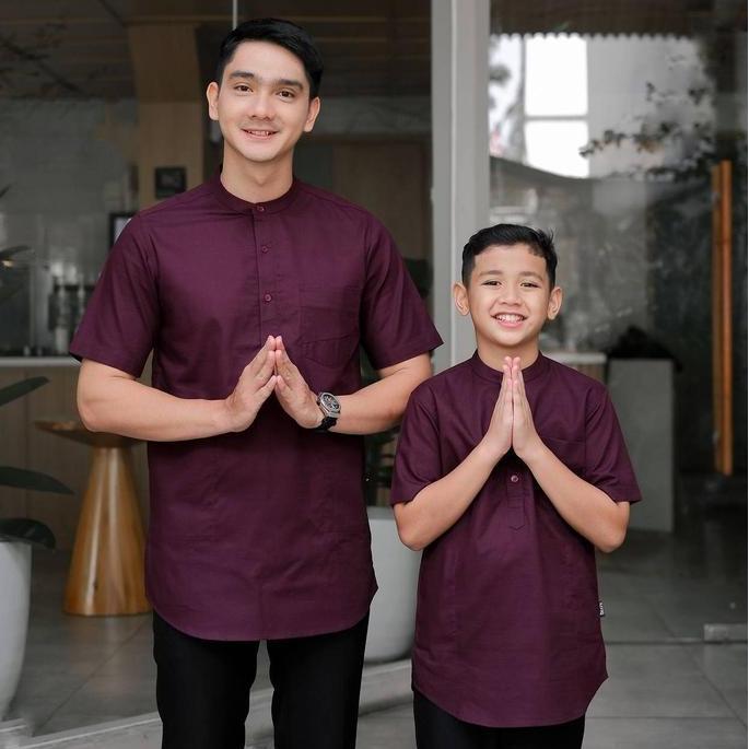 Koko Kurta Couple Ayah dan Anak Polos Mahogany Original Saviq Baju Pendek