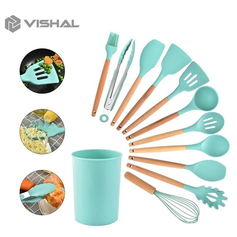 Vishal 12Pcs Kitchen Set Spatula Masker Alat Dapur Spatula Silikon Tahan Panas Peralatan Masak
