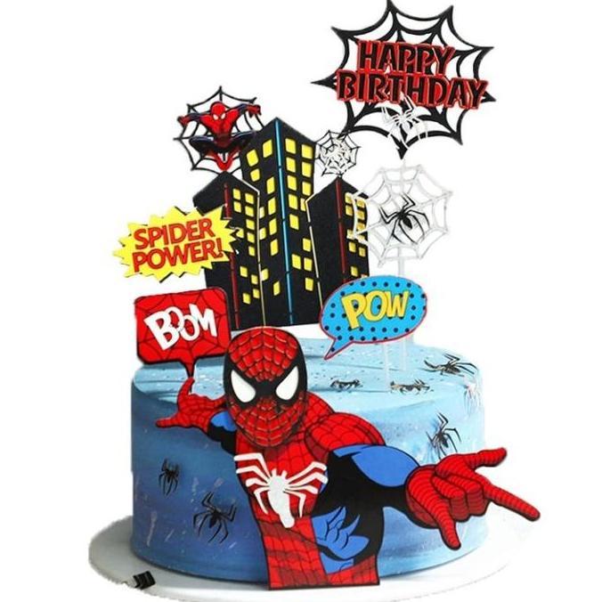 Cake Topper Spiderman Isi 7 / Hiasan Kue Ultah Tema Spiderman Ekonomis