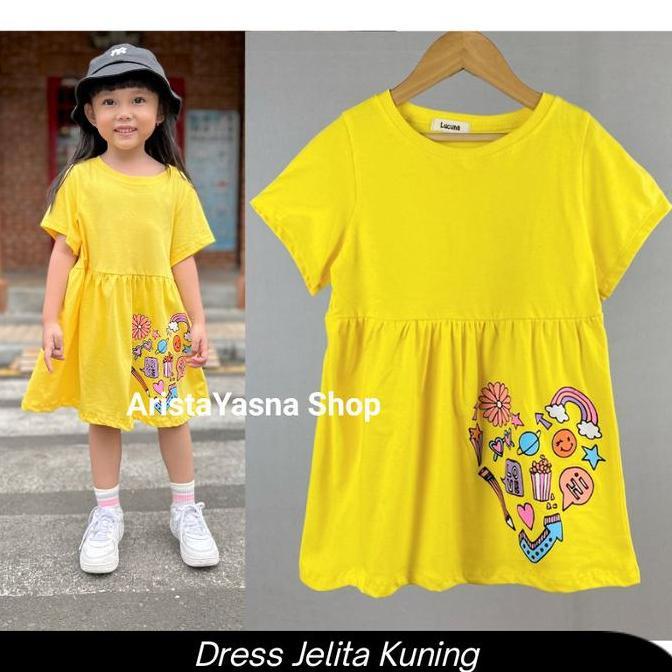 Dress Anak Jelita Lucuna Warna Kuning 1-5 Tahun - Baju Anak Perempuan