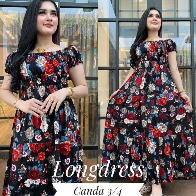 PR0M0!!! Longdress Canda Mawar Daster Bali A-Line Katun Lembut Wanita Panjang Casual Baju Gaun Pesta