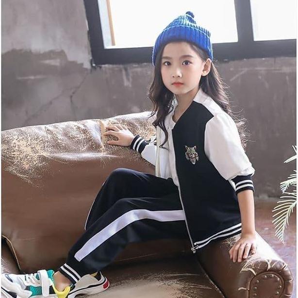 GA2724 KIARA SET BLACK .. BAJUKIDDIE JAKET SPORTY ANAK PEREMPUAN KOREA