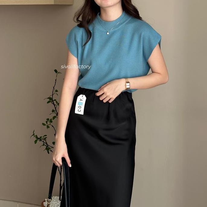 PR0M0 SIVALI Eunji Knit Top - Baju Wanita Vest Turtleneck Rajut Tanpa Lengan | Inner Hijab - Atasan 