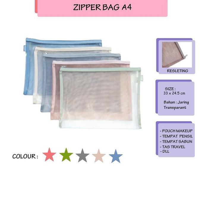 DERADUAJI Zipper Bag A4 / Map Zipper / Map Jaring / Map Resleting / Tas Pouch A4