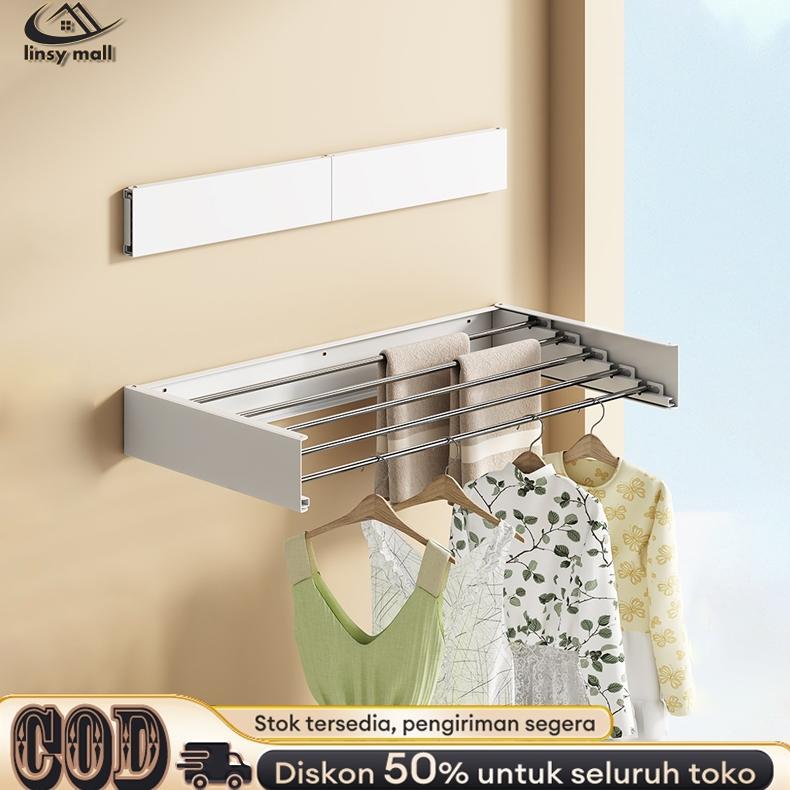 Rak Pakaian Jemuran Lipat Dinding Kecil 60/80/100CM Jemuran Baju Ruangan-Buka Tutup Pakaian Handuk S