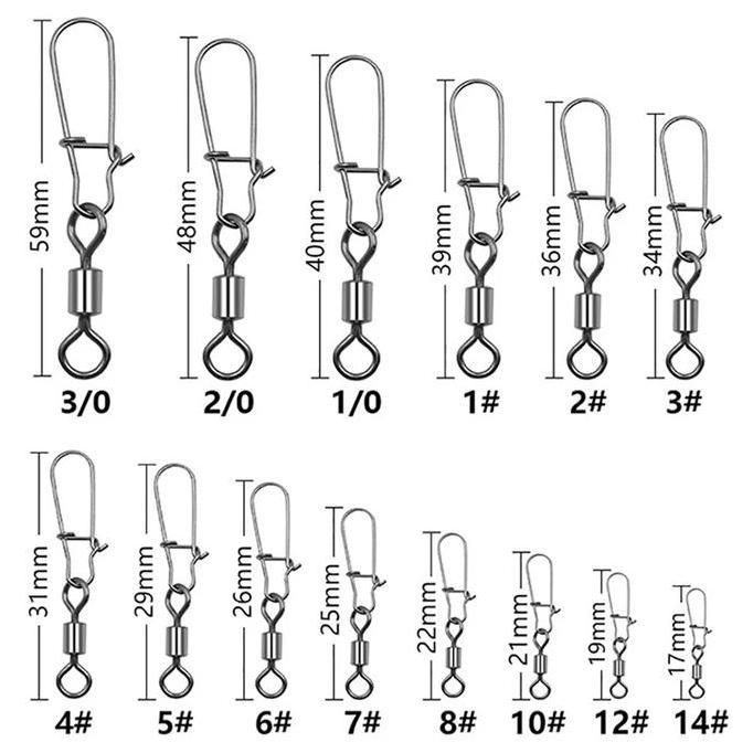SASGIVER Isi 100pc Snap Kilikili Pancing Swivel Interlock Snap Pancing Kilikili Swivel Pancing