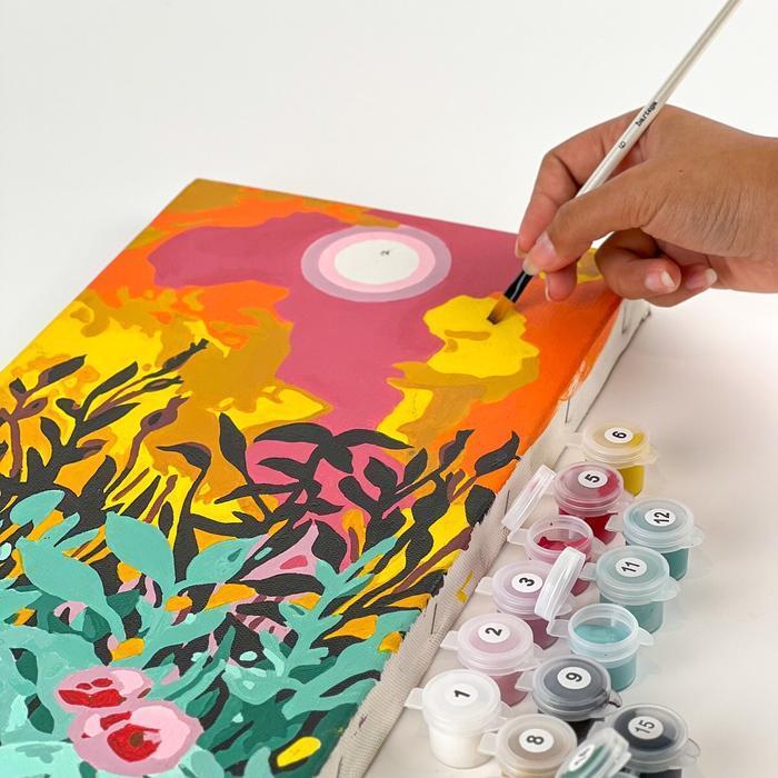 Bisa Cod - Diy Paint By Number Kit : Lukisan Pemandangan Bunga (Evening Flower)