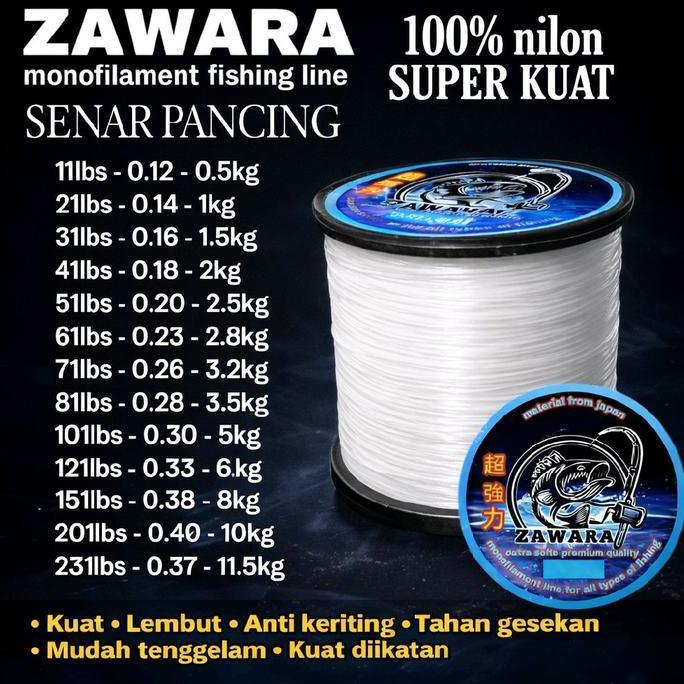 Senar pancing putih susu super kuat anti keriting ZAWARA Fishingline