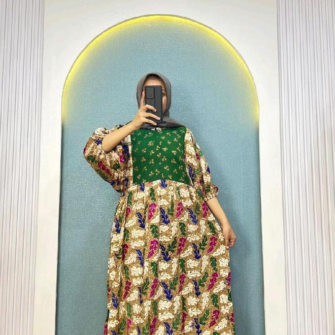 Hadirpopuler- Dress Jumbo Sedres Aulia Busui Rayon Batik Tebal Premium Wanita Muslim Ld 120-130 Pb 1