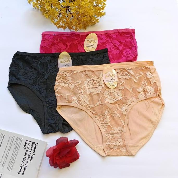 Wkwkwk- 6Pcs Cd Wanita Renda Full Katun  Transparan - Dalaman Wanita Nyaman Dan Lembut Motif Remaja 