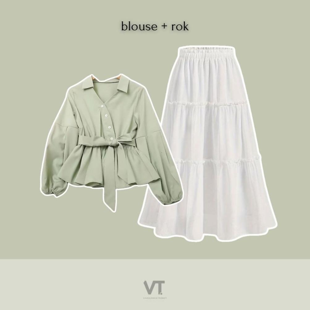 HEMAT One Set Mery (Hijab, Blouse, Rok) Setelan Baju Wanita hijab OOTD Korea