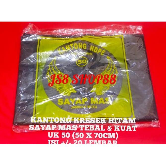 Newstockcik- (Eceran) Hd Kantong Plastik Kresek Jumbo Hitam Kuat Tebal Sayap Mas 50