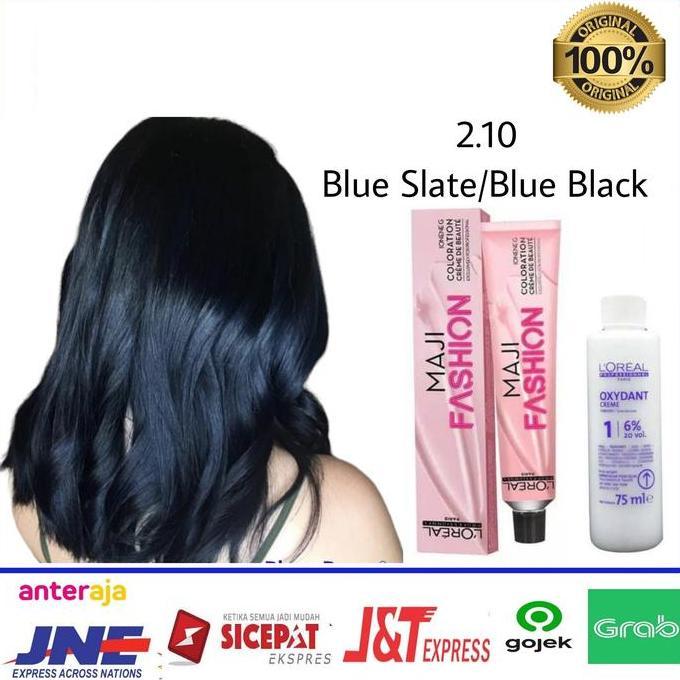 cat rambut Loreal majifashion 2.10 Blue Black + oxidant pewarna rambut